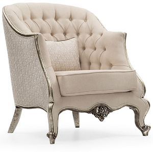 Fauteuil d'appoint à dossier haut de style français antique avec finition argentée de qualité supérieure et tissu texturé - Product Image 1