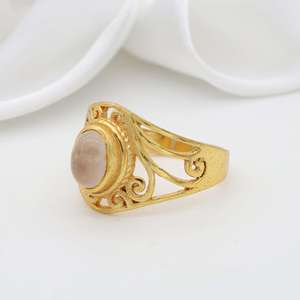 Rose Quartz <b>Boho</b> <b>Ring</b> 18k Gold Plated Brass Vintage Filigree Wholesale <b>Ring</b> For Women - Product Image 6
