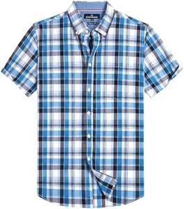 Camisa de Hombre de Corte Regular con Botones, 100% Algodón, con un Patrón de Cuadros Azules y Blancos - Product Image 6