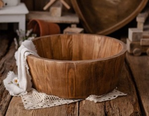 Cuenco de madera hecho a mano Vintage, accesorios para sesión de fotos para recién nacidos, cama infantil clásica, precio a granel para sesiones de fotos de niños - Product Image 2