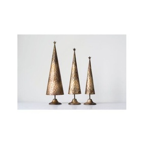 Arbre de Noël antique en laiton de la vieillesse ensemble de 3 décorations de table de décoration de maison de haute qualité arbre de support de décoration de Noël - Product Image 6