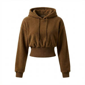 Sudadera Corta con Capucha de Moda para Mujer, Estilo Urbano, Cintura Alta, Dobladillo de Corsé, Mangas Extra Grandes, Hecha a Medida, Precio al por Mayor - Product Image 4