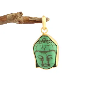 Custom creative anti tarnish satin gold plated handmade pendant handcrafted green turquoise buddha pendant for necklace jewelry