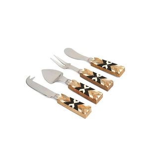 Usine en vrac de style vintage vendant des couteaux à râpe à fromage en acier inoxydable plaqué argent avec manche en bois ensemble de couteaux à fromage - Product Image 1