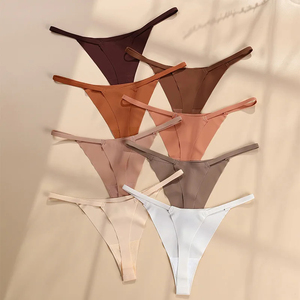Culottes string côtelées fines et sans coutures taille haute pour femmes, sous-vêtements extensibles en nylon doux, lingerie invisible quotidienne - Product Image 3