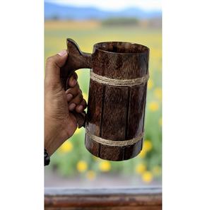 Chope à bière artisanale en bois naturel massif - Product Image 4