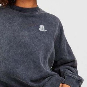 Venta al por mayor de mujeres lavado ácido bordado forrado sólido Casual Anti-retráctil poliéster/algodón Terry 300g sudadera de invierno de peso pesado - Product Image 6