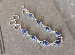 Pulsera de Plata de Ley 925 100% Natural con Piedras Preciosas de Lapislázuli Ovaladas, Regalo para Mujer, Proveedor de Joyería para Bodas y Fiestas - Product Image 3