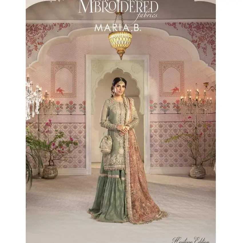 Wholesale indian pakistani wedding dresses bridal lehenga at Chiffon Fabric Sequence Embroidered Net Dupatta and Trouser