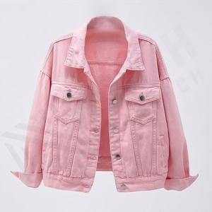 เสื้อแจ็คเก็ตเดนิมดิบผ้าฝ้ายสีสันปรับแต่งได้สไตล์ชิค สตรีทแวร์ ดีไซน์ติดกระดุมด้านหน้า คอปกคลาสสิก แฟชั่นทันสมัย - Product Image 1