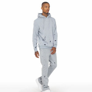 Trajes de sudor lisos personalizados Sudadera con capucha de peso pesado y pantalones de chándal apilados Conjunto de talla grande 100% Chándal de algodón Ropa Hombres - Product Image 3