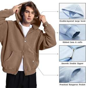 ชุดกีฬาผ้าฝ้าย100% มีฮู้ดสำหรับผู้ชายชุดใส่ไปยิมเสื้อมีซิปพิมพ์โลโก้ได้ตามต้องการ - Product Image 3