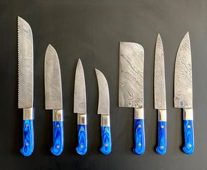 SCL : Ensemble de 7 couteaux de chef vintage en acier Damas, fabriqués à la main, écologiques, avec revêtement antiadhésif et manches en bois de résine. - Product Image 5