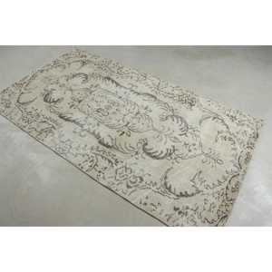 Alfombra Vintage, Alfombra Turca de 3,8x7,1 pies, Alfombra Blanca de Lana del Suroeste - Product Image 2