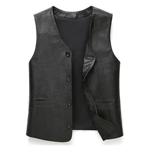 Gilet de motard en cuir sans manches pour homme avec fermeture à boutons en corne, vêtement d'extérieur d'hiver pour la conduite et la rue, fabriqué au Pakistan - Product Image 4