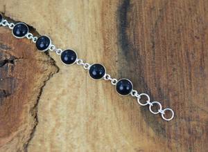 สร้อยข้อเท้าเงินแท้มาใหม่ประดับอัญมณีสีดำวาววาววาววาวความยาว8มม. ทรงหลังเบี้ยเป็นโครง925ทึบทำมือ - Product Image 4