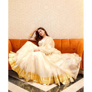 Free Shipping Wholesale Ivory <b>White</b> Georgette Pishwas Dress Gold Gota Work Anarkali <b>Maxi</b> Indian Pakistani Wedding Festive - Product Image 1