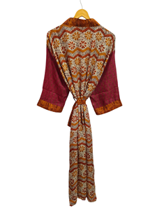 Indian Robe Floral <b>Silk</b> Sari <b>Kimono</b> Vintage Sari Robe Soft Beach Party Gown Indian Handmade <b>Silk</b> <b>Kimono</b> - Product Image 3