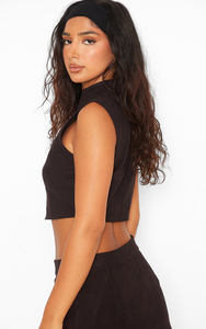 เสื้อแขนกุดคอวีผ้าลินินดูสบายๆสีดำดูทันสมัยออกแบบได้ตามต้องการ - Product Image 2