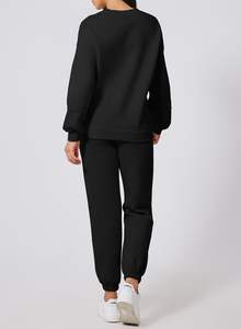 Ras du cou de luxe automne Logo survêtement 100% coton hiver survêtement en gros femmes dernière conception haute 2 pièces plaine Jogging porter - Product Image 2