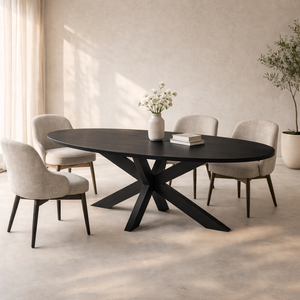 Table à manger ovale en bois massif noir |   Meubles de salle à manger modernes |   Tailles et couleurs personnalisées disponibles |   Fait main |   Garantie de 3 ans | - Product Image 1