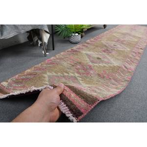 Alfombra turca Vintage de 2,6x11,8 pies, área grande, marrón, rosa, diseño de retazos, Material de lana, respaldo de látex, pasillo rectangular abstracto - Product Image 3