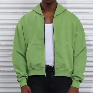 Vente en gros nouvel arrivage personnalisé 100% coton pour hommes, vêtements de rue courts, épaules tombantes, sweats à capuche zippés - Product Image 2