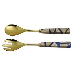 Cuillère et fourchette à salade de luxe en bois et résine avec poignées à perles, lavables au lave-vaisselle, conçues pour les fêtes et l'usage quotidien - Product Image 4