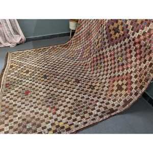 Turkish Vintage Rug 6.2x10.5 ft, Kilim <b>Brown</b> Floral <b>Wool</b> Rug - Product Image 3