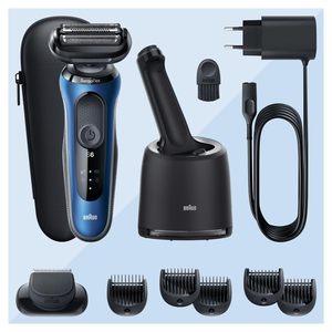 Rasoir Électrique Rechargeable Bleu pour Hommes, Utilisation Humide et Sèche, Système de Nettoyage, Cinq Lames Rotatives, Étanche IPX7, Qualité Allemande - Product Image 3