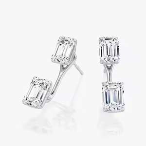 Pendientes de diamantes cultivados en laboratorio de plata 925, diseño elegante con forma de Esmeralda, Ideal para celebraciones, regalos para ella y elegancia diaria - Product Image 1