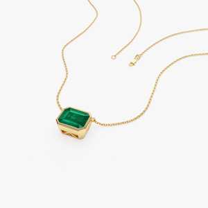 Prêt à Expédier 1.50 - 2.20 Ct Octogone Cut Bezel Setting Emerald Gemstone Necklace Contemporary Fine Jewelry 14k White Solid Gold - Product Image 4