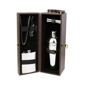 Deluxe Premium Stainless Steel Bartending <b>Tools</b> Set Brown Leatherette <b>Wooden</b> Base Bar <b>Box</b> Travel Cocktail Kit with Accessories - Product Image 3