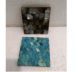 ZIGZAG DESIGN Marble Coasters With <b>Gold</b> or Silver Natural Wood and Marble Mango coaster Made in India - Product Image 1