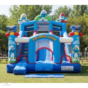 Tobogán Inflable Comercial de 6x4m con Temática de los Pitufos, Castillo Hinchable para Niños, Tobogán Seco de PVC, Equipo de Juegos para Exteriores - Product Image 1