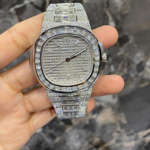 Luxury Fashion Miyota Moissanite Baguette Cut Diamond VVS Stainless Steel Unisex Analog Auto Date 40mm <b>Watch</b> Weddings - Product Image 1