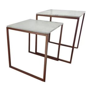 Nouveau lot de 2 tables gigognes émaillées jaunes et bleues en acier inoxydable avec plateau d'appoint et tables - Product Image 2
