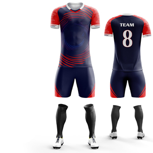 Kit de football personnalisé avec logo du sponsor, maillot à ourlet côtelé et short en polyester à séchage rapide pour événements d'équipe promotionnels - Product Image 4