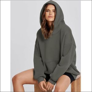 Jersey de punto con estampado de gran tamaño de lujo con capucha para mujer, manga larga, bolsillo frontal, forro polar de Color sólido, cuello con capucha de algodón 100% - Product Image 5