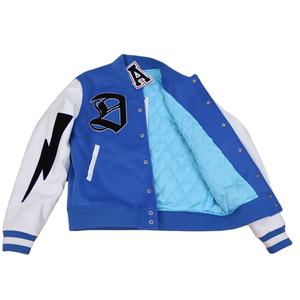 Veste universitaire personnalisée pour homme, bleu et blanc, veste de baseball, streetwear, patchwork, broderie, veste bomber avec doublure matelassée - Product Image 1