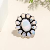 Bague de fiançailles et de mariage pour femme, en opale laiteuse de forme ovale, plaquée argent 925, faite à la main, style bohème tendance, cadeau délicat
