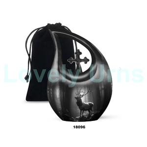 Urne funéraire noire grand cerf goutte de larme pour cendres humaines croix urne funéraire avec sac en velours gratuit - Product Image 1