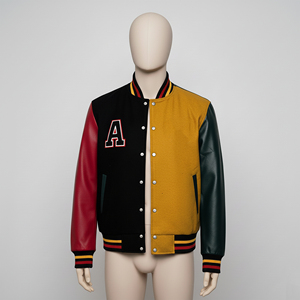 Veste universitaire multicolore pour homme, noir, jaune, rouge, vert, style baseball, streetwear, vêtements décontractés, mode, devant - Product Image 1