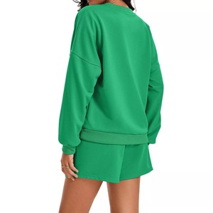 Custom High Quality Winter Women's Long Sweat Shorts Sweatshirts Set Oversized Two Piece <b>Fleece</b> Breathable Streetwear - Product Image 3