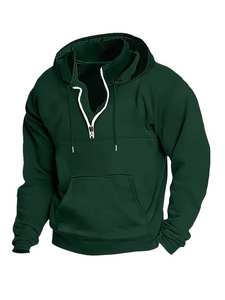 OEM Custom Embroidered 100% Cotton <b>Men's</b> <b>Fleece</b> Sports Hoodie Heavyweight Oversize Half Blank 300 GSM <b>Quarter</b> <b>Zip</b> up Hoodies - Product Image 4