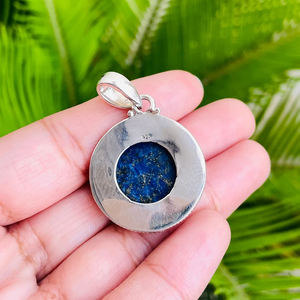 Colgantes clásicos de piedras preciosas de lapislázuli Natural, 18x18mm, Plata de Ley 925 redonda, regalo elegante para mujer, collar bohemio, joyería - Product Image 6