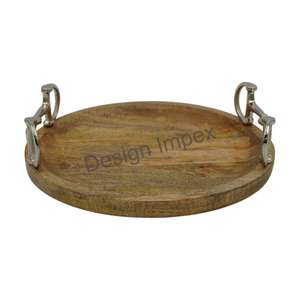 Plateau de service en bois cheval peu poignée collations décoratives Fruits affichage plat rond et plateaux personnalisé Style équestre plateau ensemble - Product Image 3