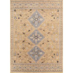 Tapis en laine noué à la main Erbe Gold 9x12 rectangulaire, motif médaillon abstrait, idéal pour couloir, entrée, chambre, fait main - Product Image 1