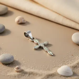 Colgante de Cruz de Plata 925 con Madreperla, Joyería Religiosa con Dijes de Perlas Deslumbrantes - Product Image 2