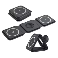 Chargeur Sans Fil Magnétique Pliable 3-en-1, Station de Recharge de Voyage pour iPhone, Adaptateur Secteur